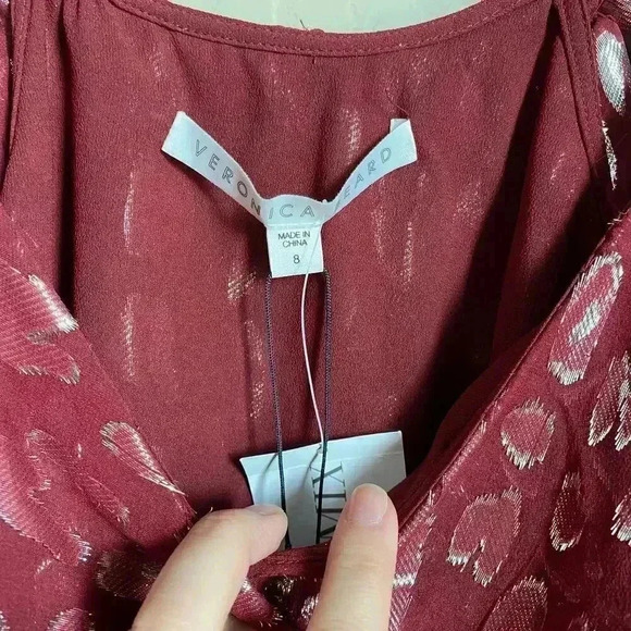 Veronica Beard Benton Top Ruffles One Shoulder Red/Silver‎ Size 8 - Picture 10 of 16